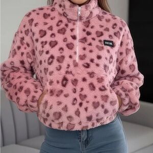 Pink Leopard Print Fleece Pullover